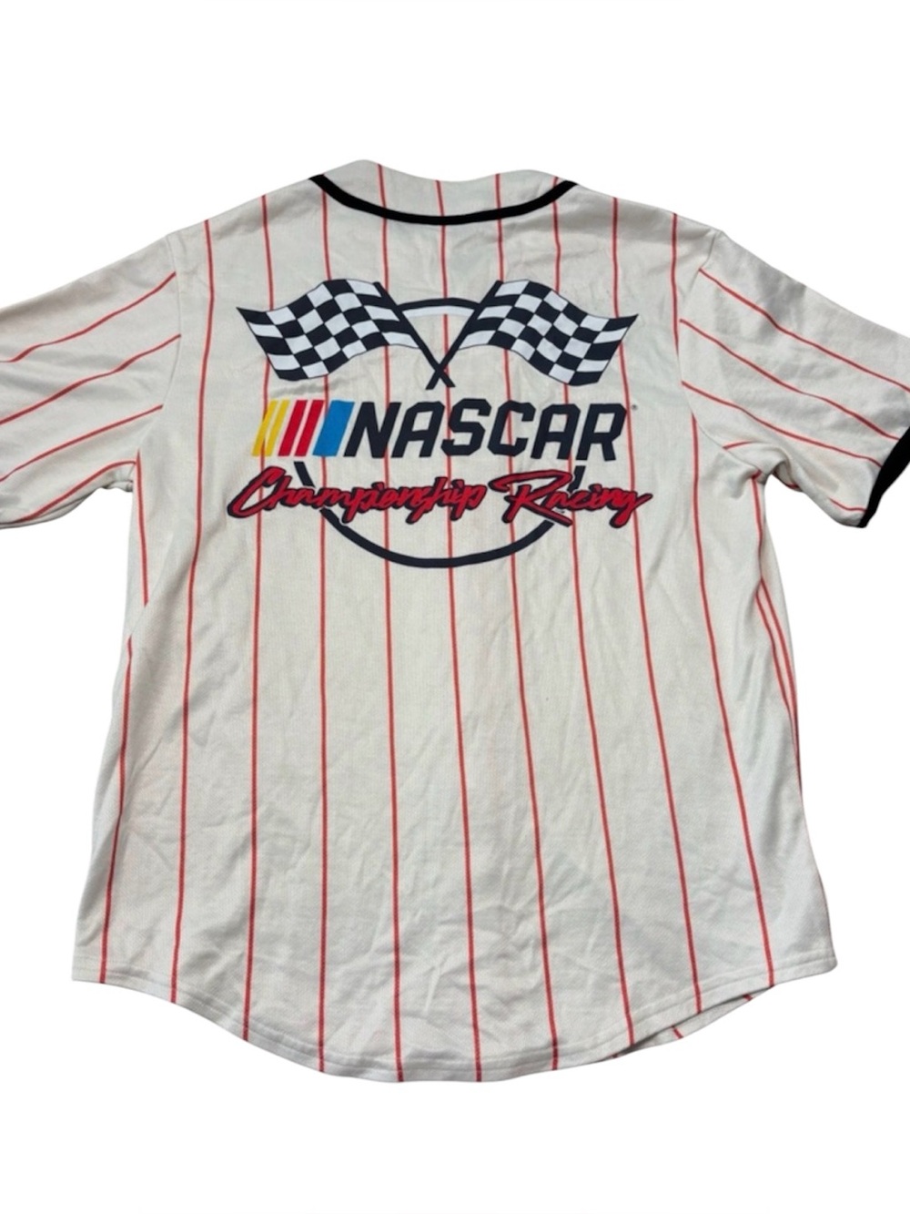 NASCAR Official Cup Series Jersey White Pinstripe Button Front Large